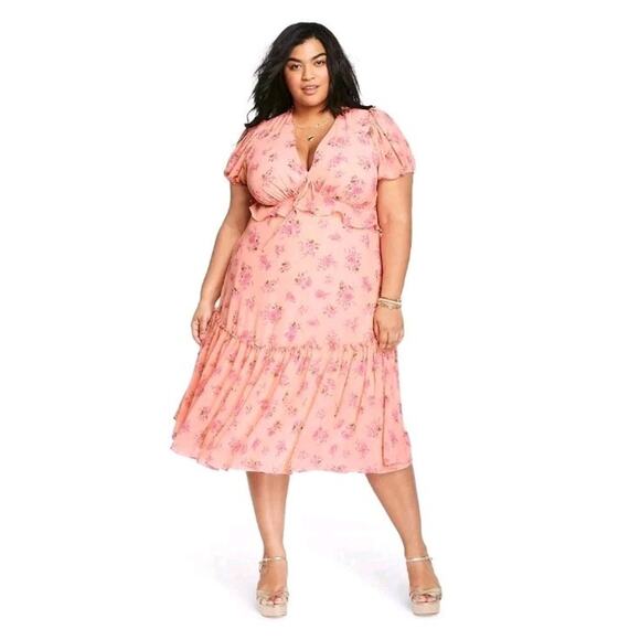 LoveShackFancy x Target Fleur Midi Dress Womens Cottage Floral Ruffles Pink 18W - Picture 1 of 16